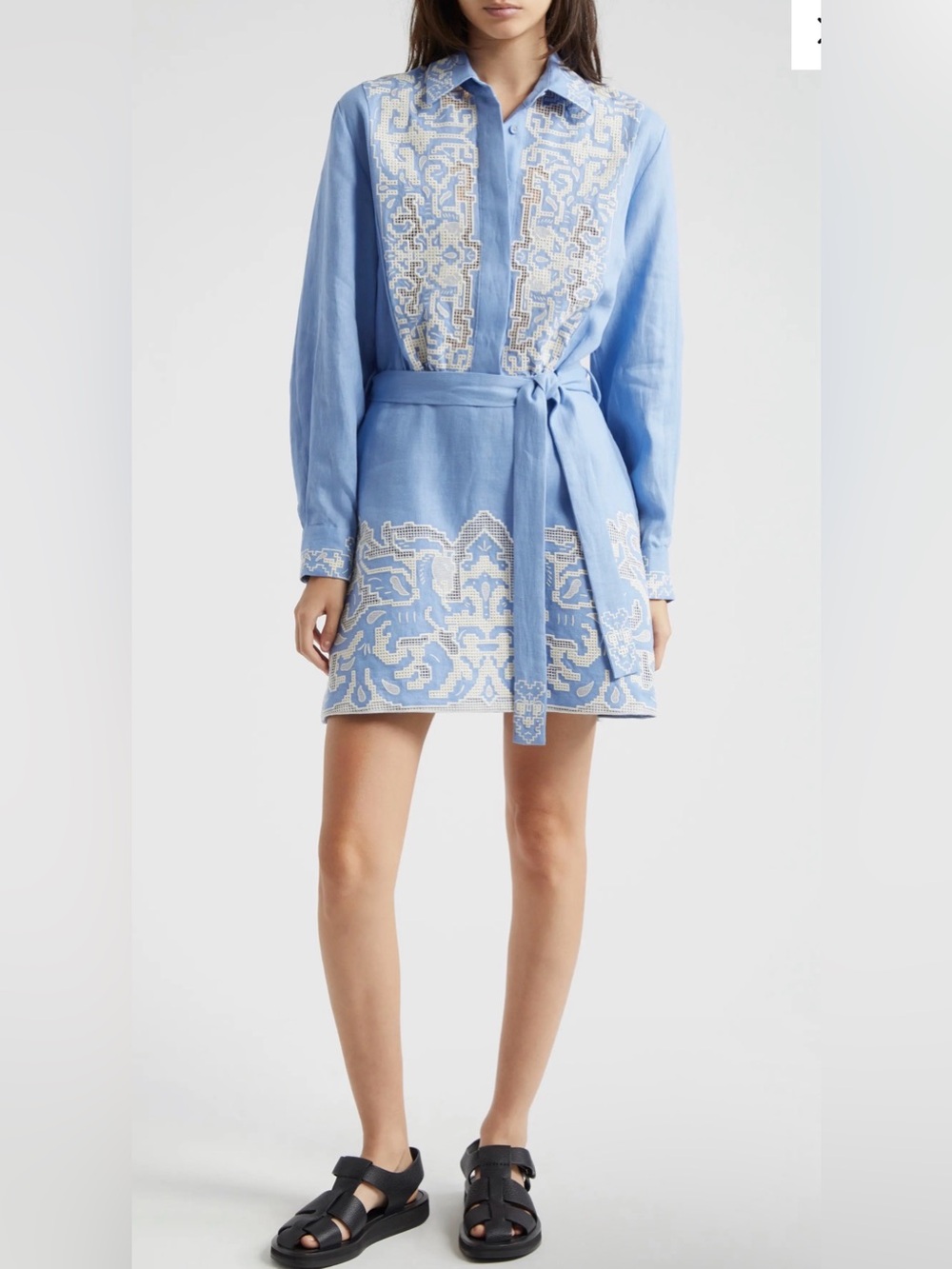 Alémais Arion Linen Embroidered Long Sleeve Mini Dress